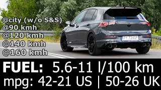 Thumbnail: Volkswagen Golf R highway fuel consumption economy l/100 km mpg range test 2026 333 BHP Black
