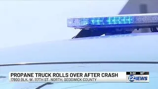 Thumbnail: Propane truck rolls over near Harvey Co. line