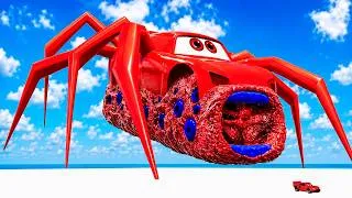 Thumbnail: GIANT HUNGRY SPIDER EATER VS SPIDER CAR LIGHTNING MCQUEEN | ESCAPE FROM MONSTER | BEAMNG DRIVE #1000