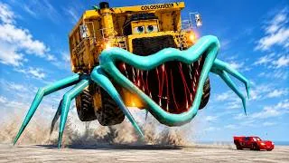 Thumbnail: Giant HUNGRY Flatbed Eater VS Spider Car Lightning McQueen Escape From Monster Beamng Drive #567