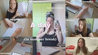 Thumbnail: A day in my life 🎀 summer break: morning routine, haul, homework, cleaning my room etc... ୨ৎ