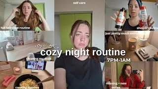 Thumbnail: 🤍 Cozy *NIGHT* routine🌙💤| self care, hair care routine, relaxing, cooking, cleaning etc... ⊹ᡣ𐭩₊⋆