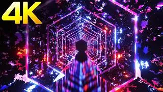 Thumbnail: 4K Abstract Hexagon Sci-Fi Light Tunnel Metallic Color Mind Relax Neon Background Video Screensaver