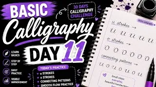Thumbnail: Basic Calligraphy Day 11 ✍️ | Downstrokes & Overturn Strokes Practice | Beginner Tutorial