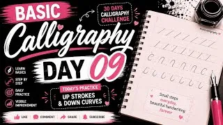 Thumbnail: Basic Calligraphy Day 9 ✍️ | Upstrokes & Downstrokes Practice | Beginner Tutorial