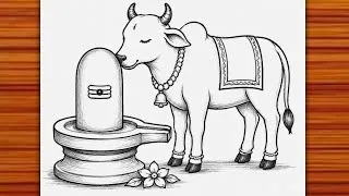 Thumbnail: Cow Shivling Drawing / Shivling Cow Outline Pencil Drawing / Chitra / Mahadev Drawing / Shiv Drawing