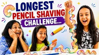 Thumbnail: LONGEST PENCIL SHAVING CHALLENGE 🎊✏️🤩 | Family Vlog | Challenge | Aayu and Vanu