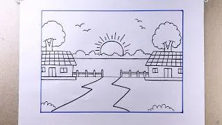 Thumbnail: Amazing Scenery Drawing | Beautiful Village Landscape Drawing Step by Step | ABC Drawing