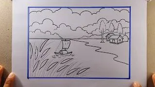 Thumbnail: Late Autumn Village Scenery Drawing | Hemanta Season Landscape Drawing | ABC Drawing