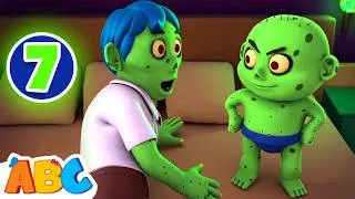Thumbnail: 7 Zombies Sleeping on the bed 🧟‍♂️ | Funny Halloween Songs for Kids | ABC Learning Club