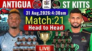 Thumbnail: Antigua & Barbuda Falcons vs ST Kitts Nevis Patriots |Match 21 | CPL 2026 LIVE |Preview & Playing XI