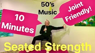 Thumbnail: 10 Min. 50’s music- Doo Wop Workout | seated water bottle strength exercise for 65+ | joint friendly