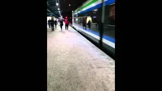 Thumbnail: Commuter trains arriving and leaving Malmi station, Helsinki