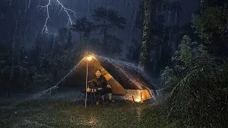 Thumbnail: Trapped in a Storm While Camping in the Forest⛈️camping in heavy rain