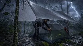 Thumbnail: solo camping heavy rain and thunderstrom⛈️relaxing camping rain