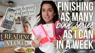 Thumbnail: How many book series can I read in a week? 📚 Reading vlog, testing new ☕ recipes, trader joes haul!
