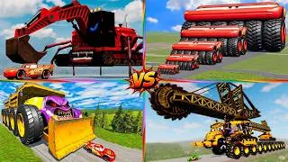 Thumbnail: The Battle of the Giant Machines 💢Giant Mutants 🚁 Tiles Hop EDM Rush 🎶 Zoombie Mcqueen 🆚 School Bus