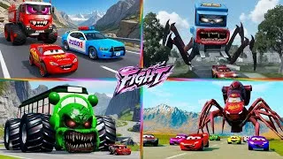 Thumbnail: Tiles Hop EDM Rush 🎶 Giant Mutants 🚁 Zoombie Mcqueen 🆚 School Bus 🆚 Police Car / TILES 💢