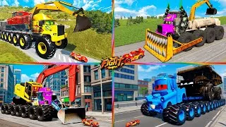 Thumbnail: Dump Truck 🆚 McQueen vs Giant Mutants 🏎Tiles Hop EDM Rush! 👹MCQUEEN BUS MONSTER 🆚 Police Car / TILES