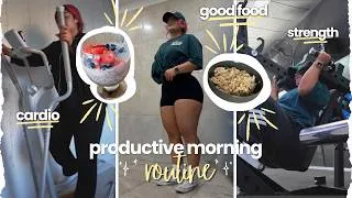 Thumbnail: my realistic, PRODUCTIVE morning routine ☀️  balancing fitness, work & life
