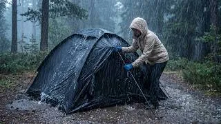 Thumbnail: Solo Camping in Heavy Rain ⛈️ | Pitching a Tent in a Downpour | Cozy Rain Sounds ASMR