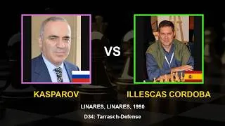 Thumbnail: (Tarrasch-Defense) Kasparov vs Illescas Cordoba Linares (Linares) 1990_game_61