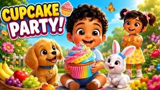 Thumbnail: 🧁 Baby’s Cupcake Party | Sharing Is Fun! 🐶🐰👧 | Kids Nursery Rhyme | Cartoon Song