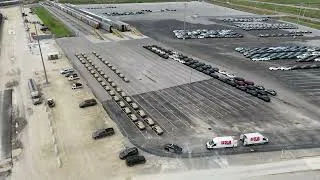 Thumbnail: Tesla Cybercabs awaiting pickup at the RCR Taylor Logistics Park railyard! 7-16-26 #Robotaxi