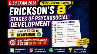 Thumbnail: B.Ed Exam 2026 | Erickson’s 8 Stages in 10 Minutes 🔥 Trick to Remember + Score 10/10