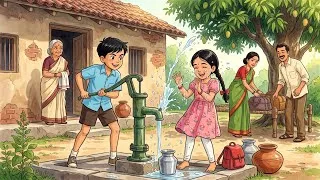 Thumbnail: 🚊 90s का गांव और बचपन की मस्ती ❤️ | नानी के घर की यादें | Ghibli Style Animation Hindi Story.