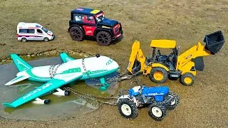 Thumbnail: Big Indian Aeroplane Muddy Accident Pulling Out Tractor Jcb 3dx | Jcb cartoon | tractor gadi video