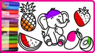 Thumbnail: हाथी और फलों की ड्रॉइंग व मार्कर कलरिंग 🐘🍉 | Elephant Coloring for Kids | Marker Coloring