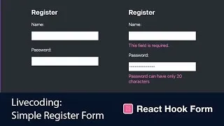 Thumbnail: Livecoding: How to create a simple register form with validation using React Hook Form
