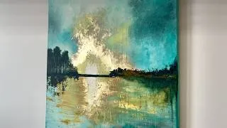 Thumbnail: Abstract Landscape with a Splash of Gold paint. Sponge Technique #landscape #landscape painting #art