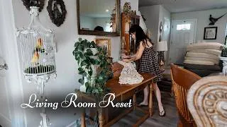 Thumbnail: A cozy living room reset | cozy vintage decor, cleaning, thrift haul