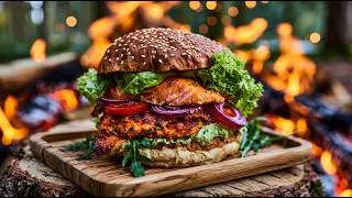 Thumbnail: ULTIMATE SALMON BURGER! 🍔🐟🔥 Made from Scratch | ASMR Outdoor Cooking