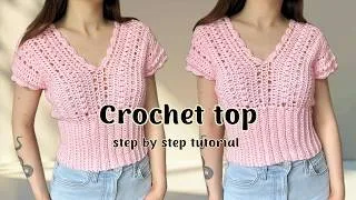 Thumbnail: How to Crochet a V-Neck Summer Top | Easy Tutorial (Any Size)