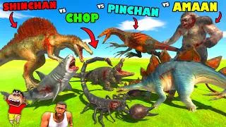 Thumbnail: Chop vs PINCHAN vs SHINCHAN vs AMAAN-T in ANIMAL REVOLT BATTLE SIMULATOR arbs Dinosaur game