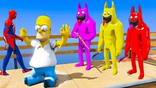 Thumbnail: Spider-Man Saves Homer Simpson From 3 Rainbow Monsters! 😱 GTA 5 Funny Challenge