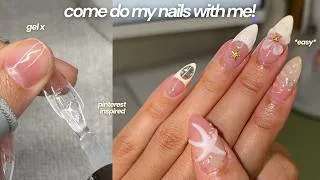 Thumbnail: come do my nails *at home* with me🫧🐚✨ cuticle care, diy gel x, amazon products, *pinterest inspired*