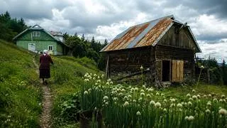 Thumbnail: Grandma Maria’s Windy Day in Mountain Village. Drying Hay, Homemade Pampushky and Village Cooking