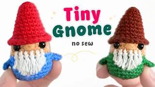 Thumbnail: Crochet a Tiny Gnome 🧙 Step-by-Step Amigurumi for Beginners (No Sew)