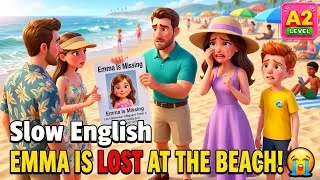 Thumbnail: EMMA IS LOST AT THE BEACH! 😭 | Easy English Listening Story (A1-A2 Level)