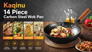 Thumbnail: Kaqinu 14 Piece Carbon Steel Wok Pan | Kaqinu Woks & Stir-Fry Pans Set with Wooden Lid Cookwares