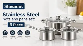 Thumbnail: Sheumnt Stainless Steel pots and pans set: 6 Piece Nonstick Induction Kitchen Cookware Set