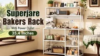 Thumbnail: Superjare Bakers Rack With Power Outlet 35.4 Inches | Large Bakers Rack With Power Outlets