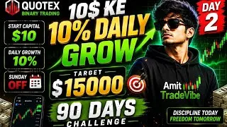 Thumbnail:  🔥90 Days Challenge Quotex Binary Trading  $10 to $15,000 in 90 Days10% Daily Growth Strategy🔥 Day 2