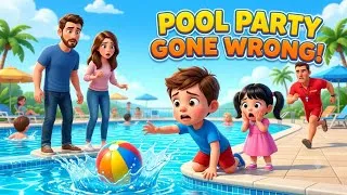 Thumbnail: Swimming Pool Party Gone Wrong! 🏊😱| Slow English Story for Beginners (A1–A2)