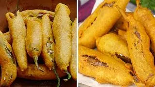 Thumbnail: గుంటూరు సెంటర్ లో బండిమీద అమ్మే రెండు రకాల బజ్జీలు😋 Mirchi Bajji In Telugu👌 Vankaya Bajji Recipe