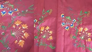 Thumbnail: Hand Embroidered Kanchipuram Soft Silk Saree | Long And Short Stitch Pattern